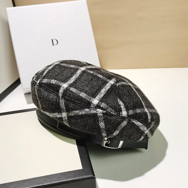 Winter Autumn Ladies Fashion Warm Plaids Wool Beret Hat