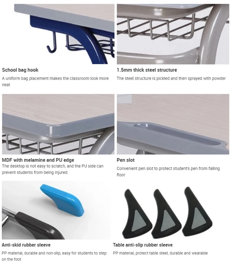 E0 MDF Top metal school furniture single classical school desk