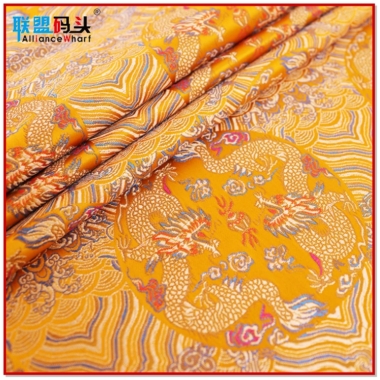 Printed 50% Nylon Polyester Cheap Price Jacquard Satin Chinese Fabric Brocade Gold Dragon Tibetan Brocade Fabric For Clothing