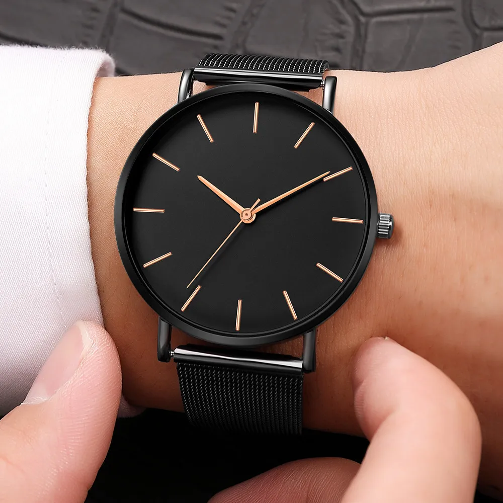 Watch Custom logo Simple Thin Wristwatch Casual mesh Strap Quartz Watch Gift men stainless steel Band Customize Watches