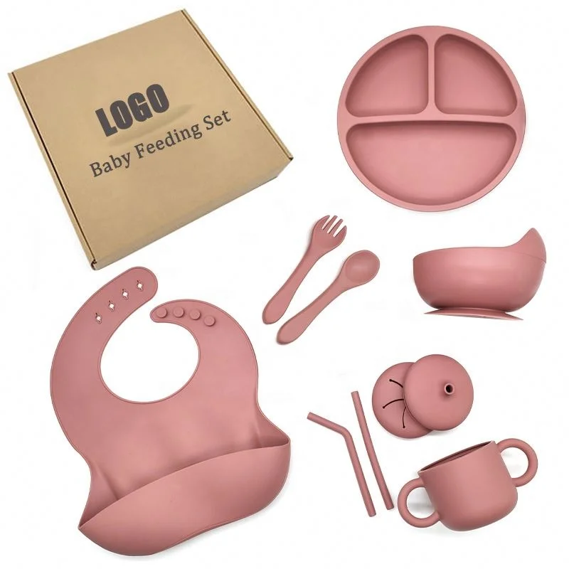 Baby feeding & nursing supplies bpa free food newborn led weaning divider plate bowls spoon bibs cups silicone baby feeding set