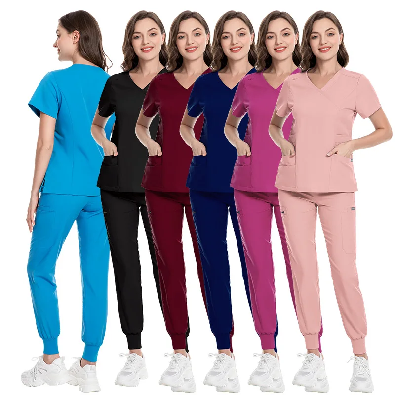 Hot Sale Custom V-Neck Short Sleeved Surgical Suit Polyester Nursing Scrubs Uniforms Sets for Hospitals Available in M L Sizes