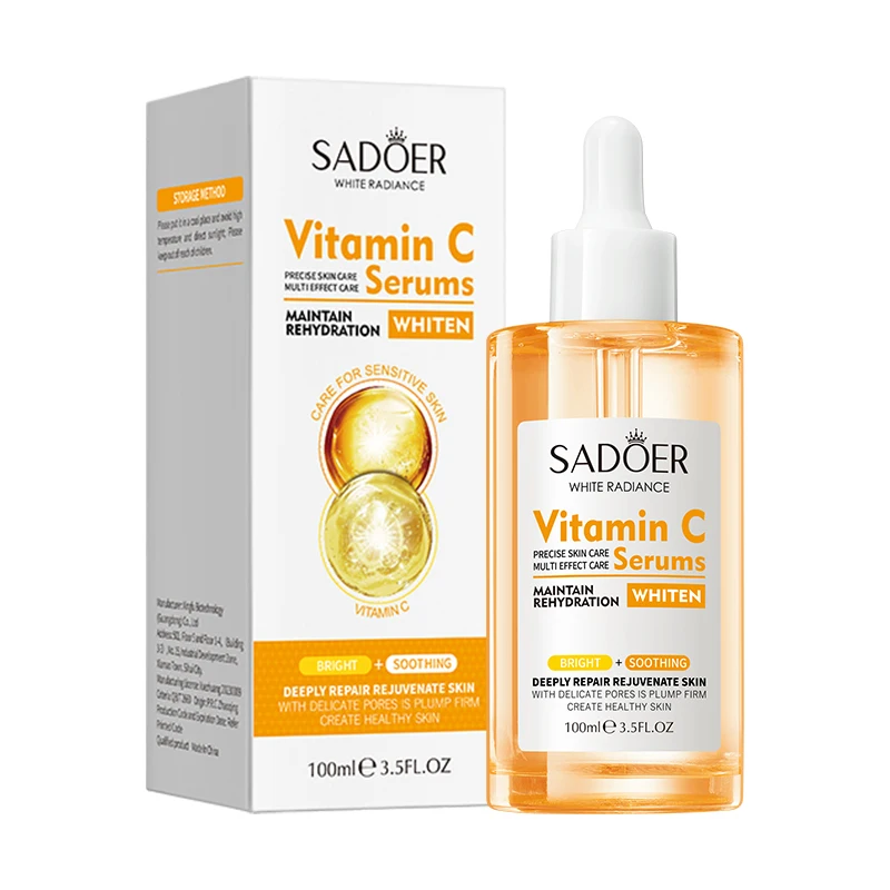 100ml Private Labels SADOER Vitamin C Hyaluronic Acid Essence Korean Skincare Face Serum Whitening Firming Moisturizing Lighten