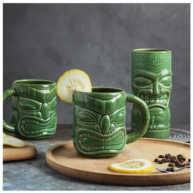 Whole create design unique ceramic tiki mug cup with handle