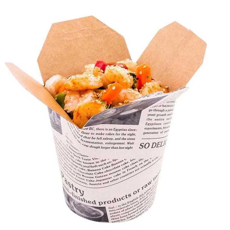 Bio Box 16 Ounce Chinese Take Out Boxes, Round Food To Go Boxes - Leak And Grease-Resistant, Tab-Lock, Black Paper Take Home Box