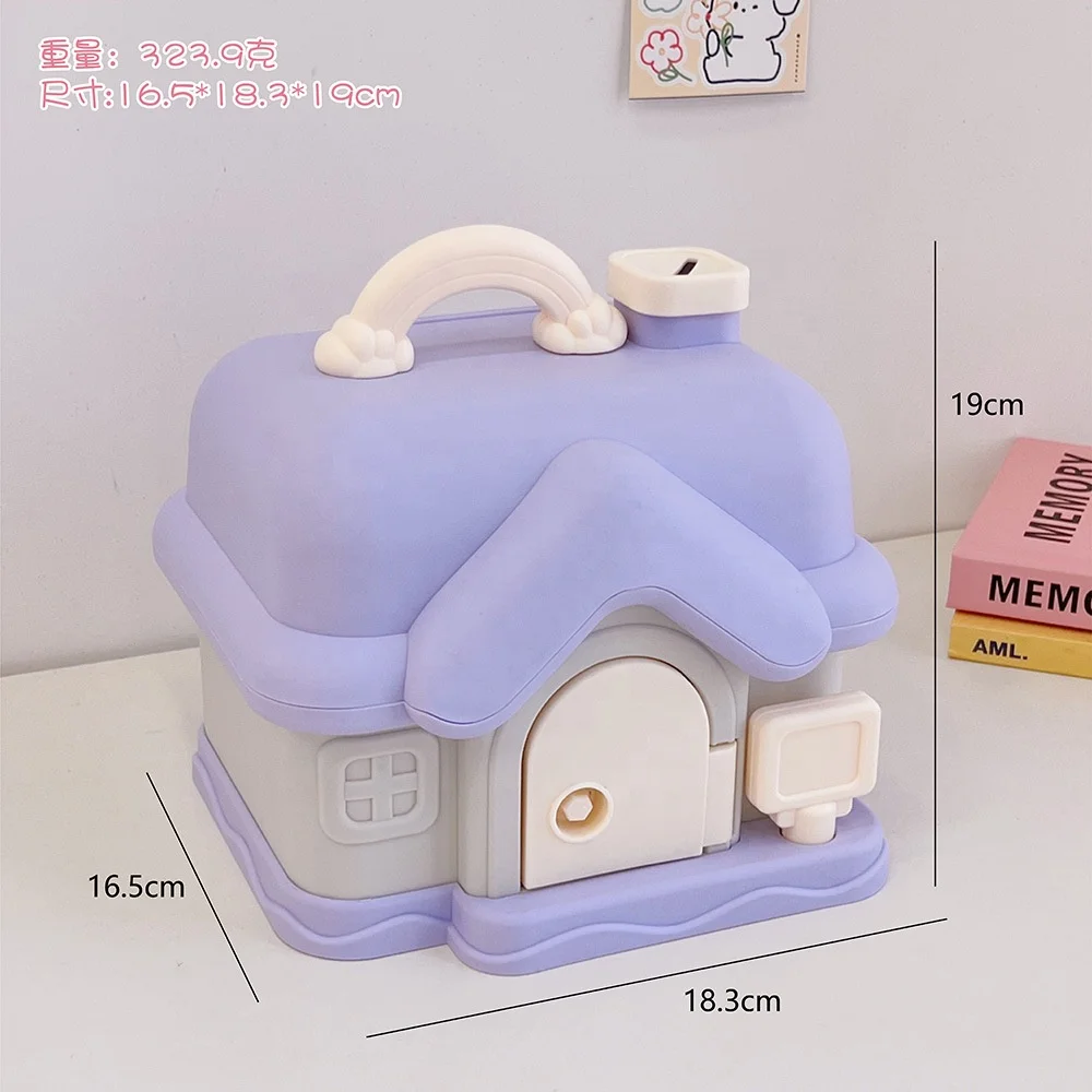 Factory Wholesale Mini House Shape Piggy Banks for Children Money Deposit Jar Cartoon Cute Saving Money Box Plastic Coin Bank