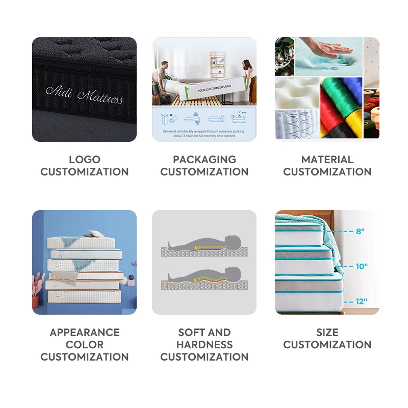 AIDI Source Factory Price Mattress King Queen Size Hotel Pillow Top Latex Foam Bonnell Spring For Bed Mattress Sets In A Box