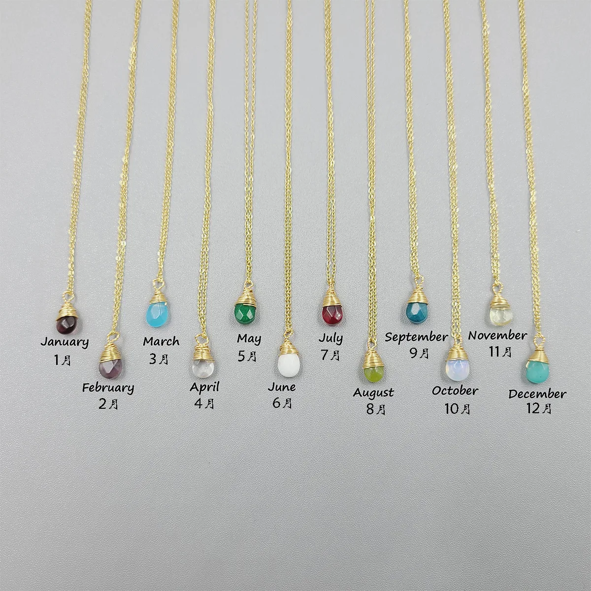 2023 Fashion Crystal Pendant 12 Months Birthstone Stainless Steel Necklace Rainbow Stone Necklace