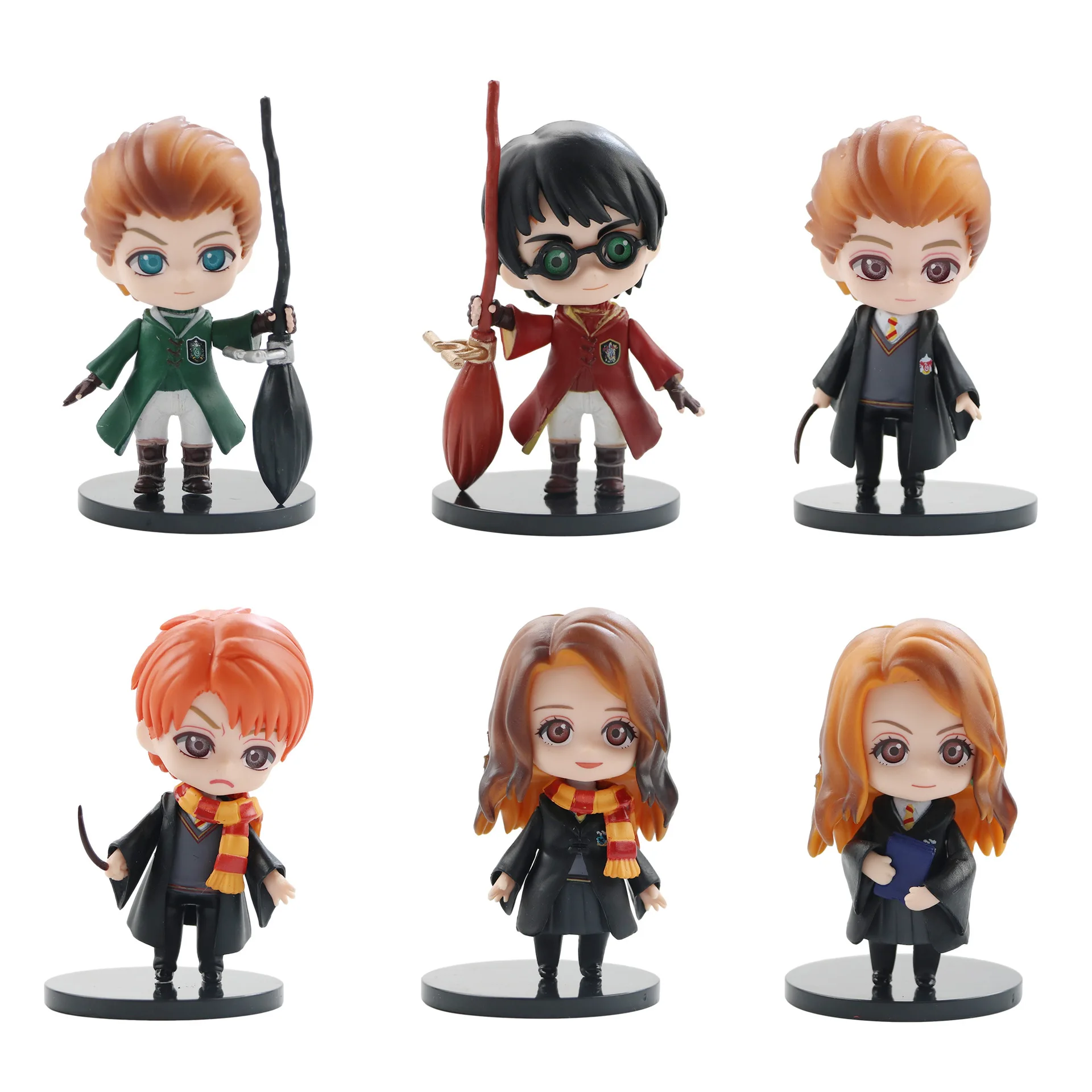 6pc/set Harrying Movie Pottering Hermionees Snapees Magic Wand Broom Diy Handmade Characters Action Figures Birthday Gifts Model