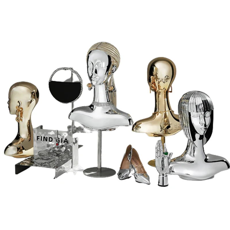 Gold and sliver plated small necklace & earring jewelry display stands jewelry display bust mannequin for wig hats display