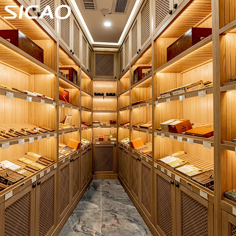 SICAO Custom Luxurious Import Cedar wooden Cigar Room Humidifier Refrigerated Fridge Cigar Cooler Humidor Showcase Abinet