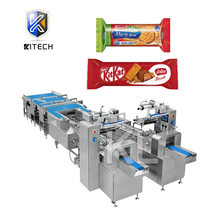 Fully Automatic Chocolate Bar Biscuit Cake Flowing Packing Machine Food Wrapping Machine Line