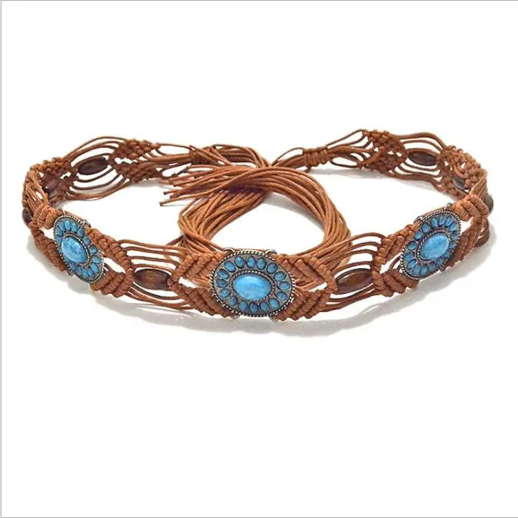 
Traditional women Wood jewelry stone Ethnic style hand-woven wooden belt waist seal female wide dress belt for women 