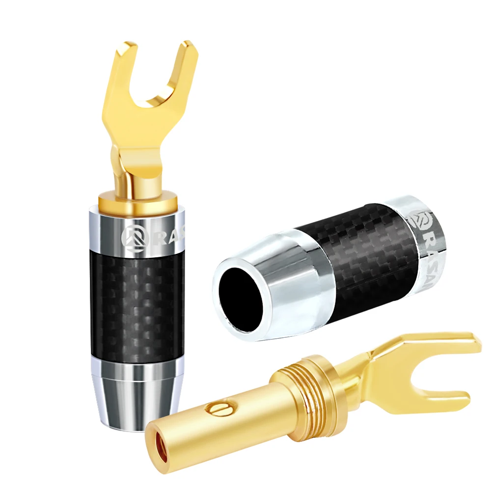 RASANTEK Factory Hi-Fi 24K Gold-plated Spade Plug Copper Carbon Fiber Insert for Audio Cable Connector