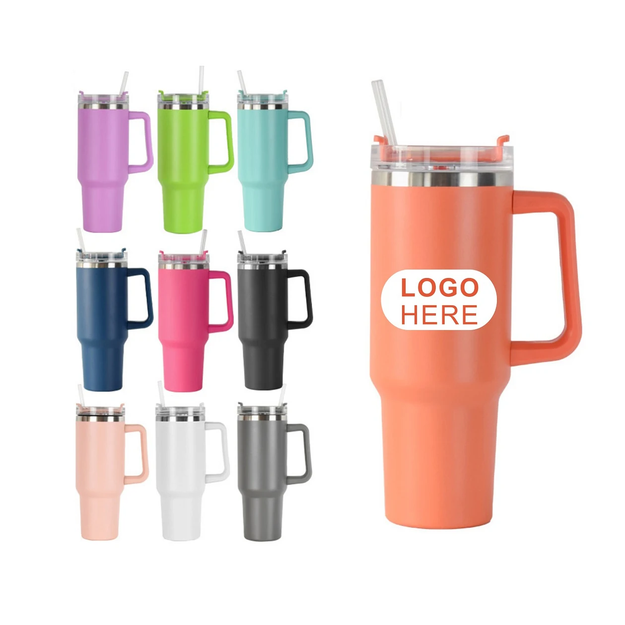 Custom Logo 40 Oz Cup Travel Mug 30oz 40oz Stainless Steel Outdoor Tumbler With Handle And Straw