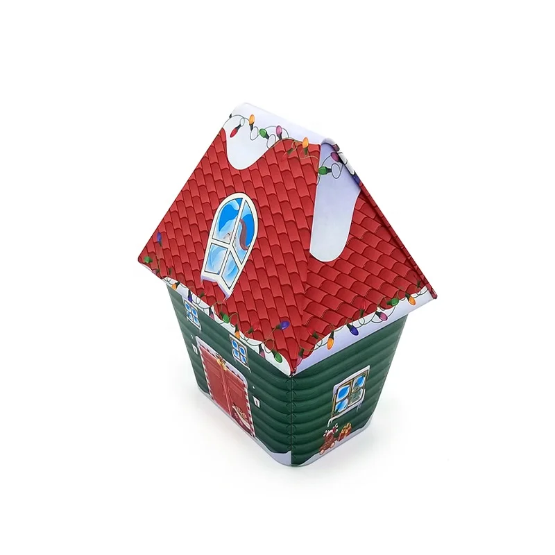 Factory Wholesale Custom Printed Creative House Shape Candy Chocolate Biscuit Packaging Tin Can With Nice Embossing