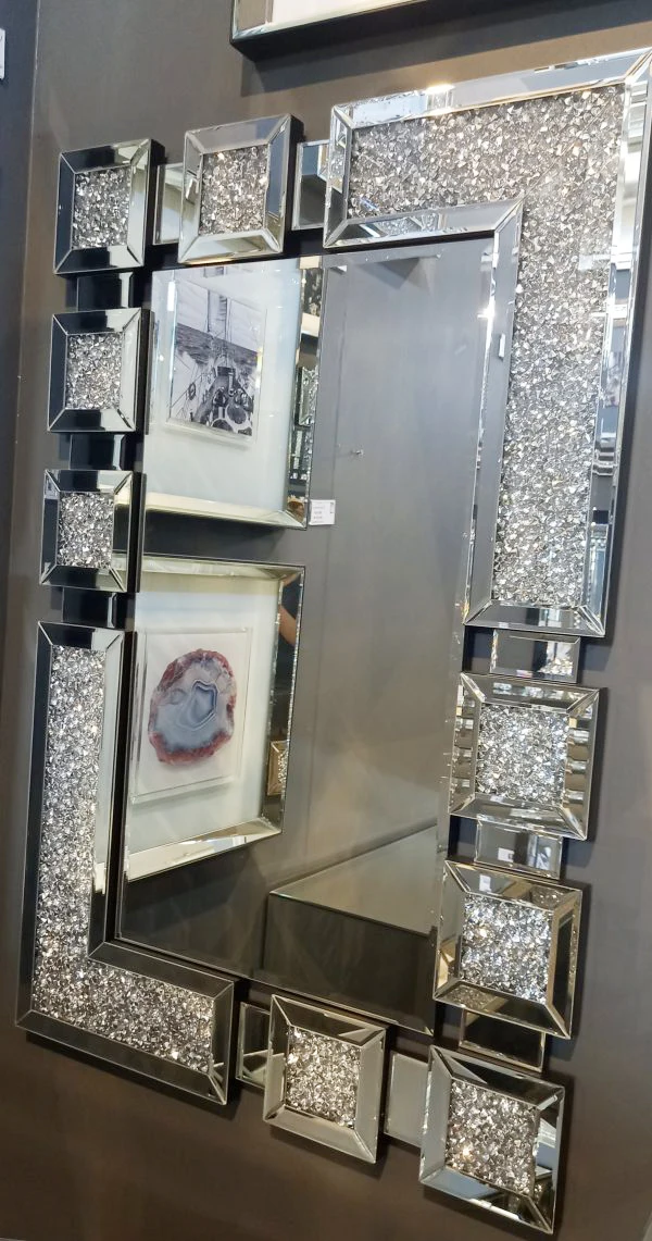 Sparkling Crushed Diamond Rectangular Wall Mirror Decorative Glass Mirrors for Home Wall Decoration Living room furniture