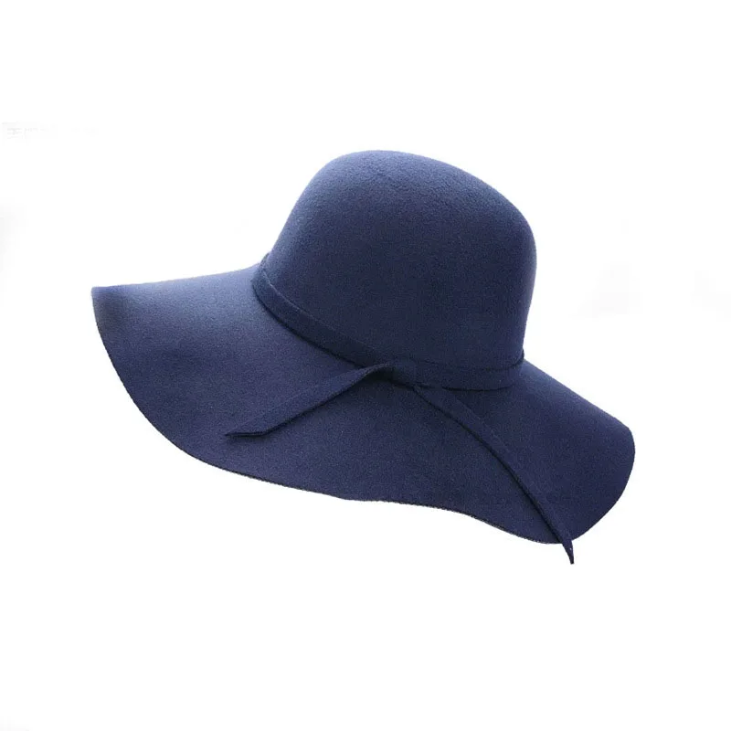 Wholesale Custom Soft Jazz Hat Retro Big Brimmed Bow Winter Felt Top Hat Fedora Hat