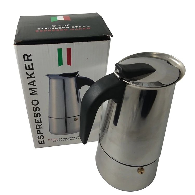 Wholesal Cafetera Espresso Coffee Maker Pot 2-9Cup Aluminum Italy Business Metal Tools Box Logo Time Sets Tea