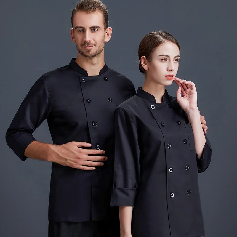 Professional custom chef jackets and chef uniforms  Double Breasted French Italian Sushi Japanese Chef Uniform Black Pants Custo