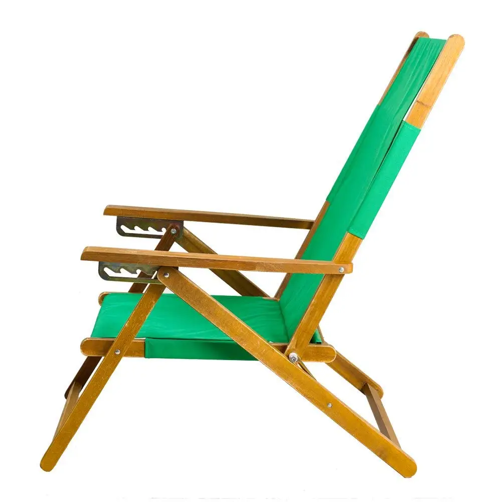 White Fabric Wood Folding Beach Chair with Carry Strap perfect for Deck Patio Lawn and Camping