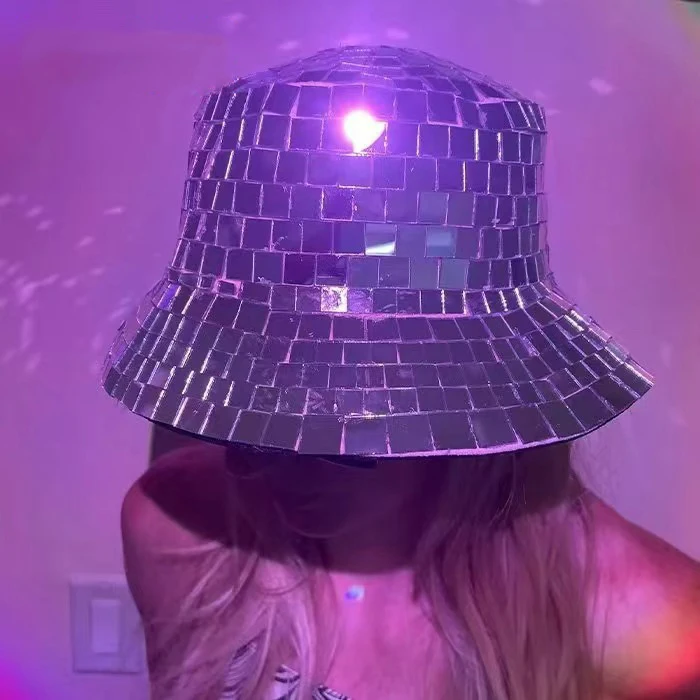 Hot Fashion custom logo  Phantom reflective disco bucket hat customized color mirror disco ball hat
