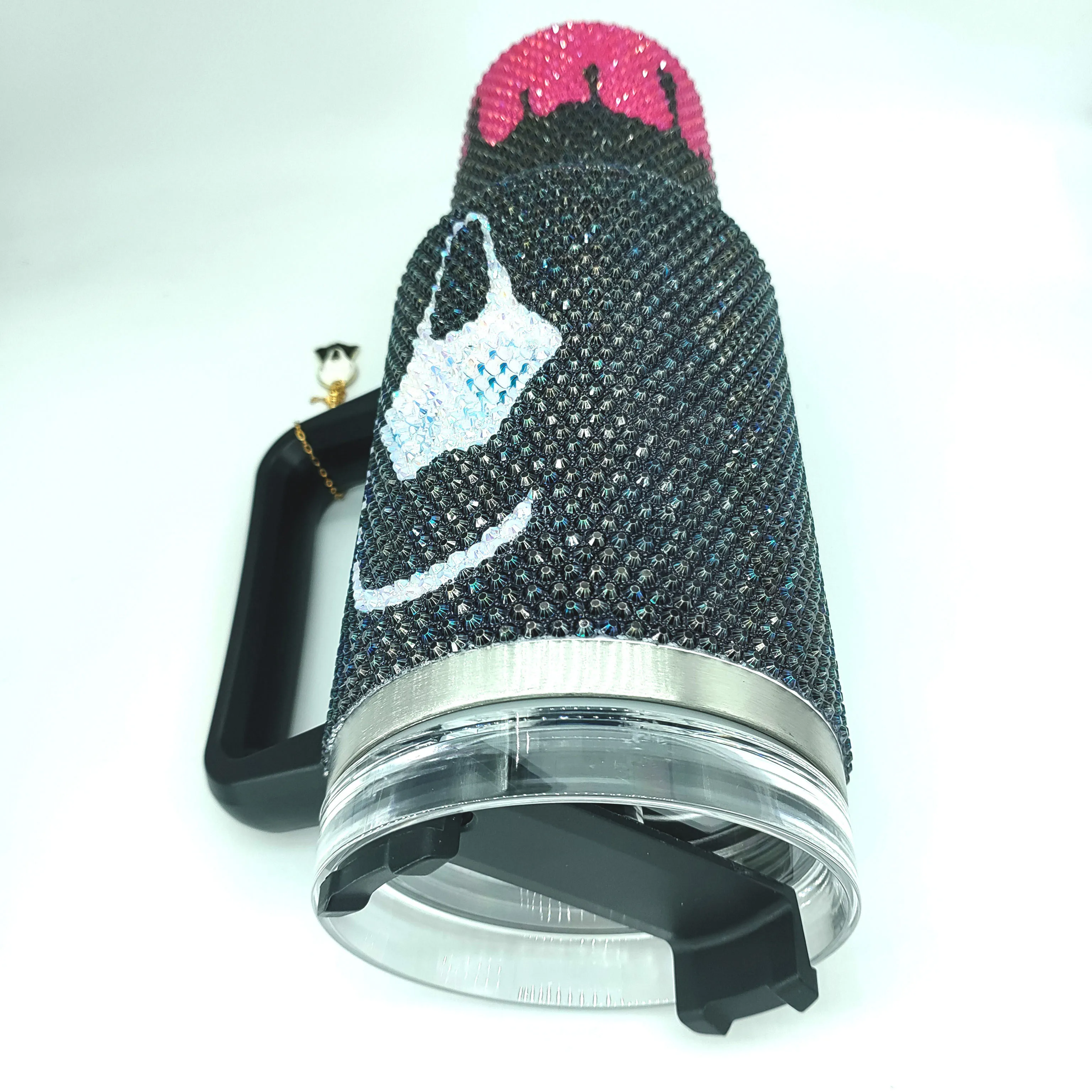 Custom Call Halloween Scream No You Hang up Face Killin It Rhinestone 40oz Vacuum Metal Flask Insulated Cup with Pendants Handle