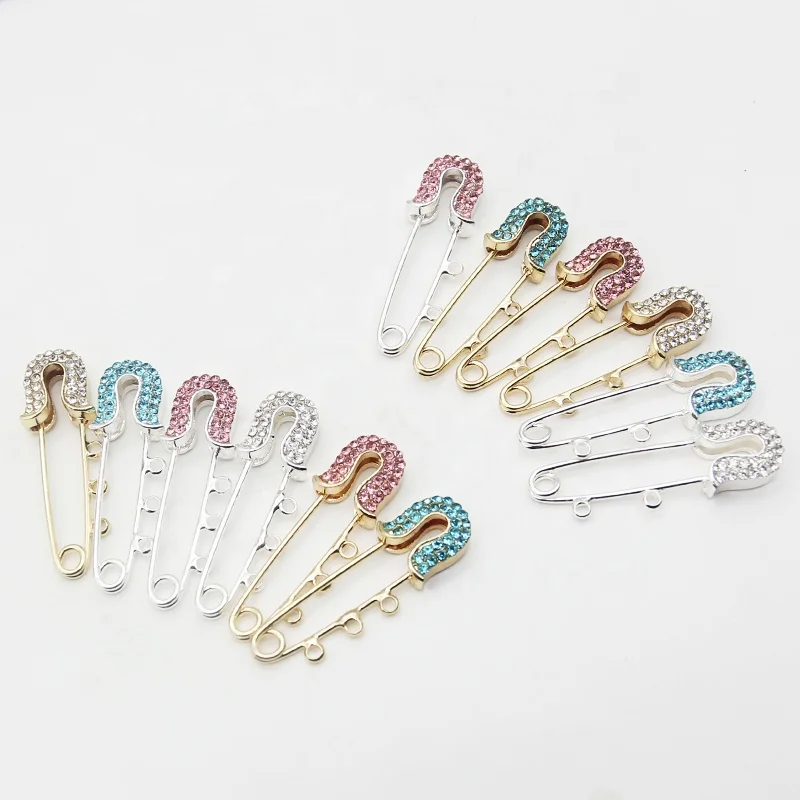 3.8cm with 3 loops 2 loop colorful rhinestone silver gold baby pins for kids accessories