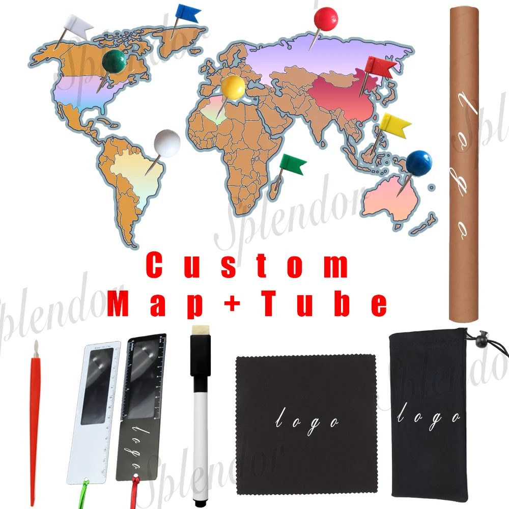 
2021 Hot Custom Logo Large Size Maps small paper Pvc Scratch The World Travel Map Scratch Off US Map 