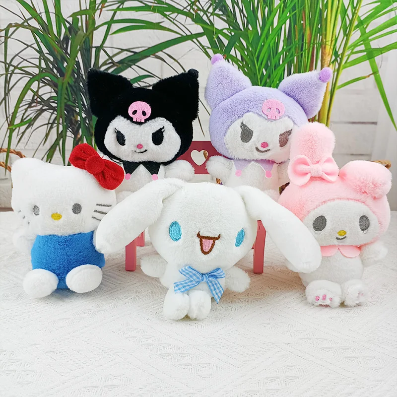 12cm small gift creative kawaii cartoon soft stuffed animal plush toys key chain keyring kitty melody plushie soft doll keychain