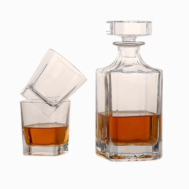 Wholesale High Quality Custom Engraved Etched Square 26oz 750ml Whiskey Decanter Set with Glass Stopper