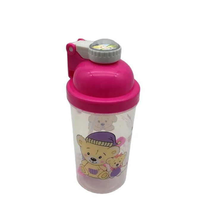 400ml bpa free plastic straw Kids sipper drinking water bottle cartoon baby bottle with straps