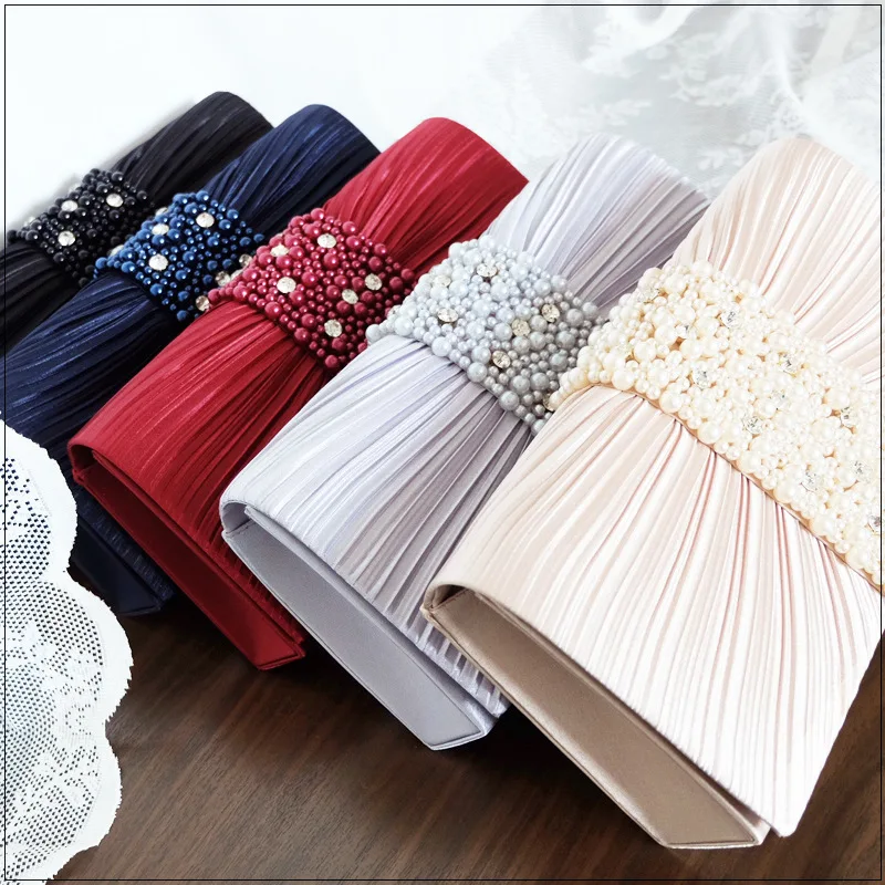 Elegant Fashion Versatile Japanese Korean Style Evening Party Bag Ruffled Party Handbag Handmade Beaded Evening Dress Party Bag