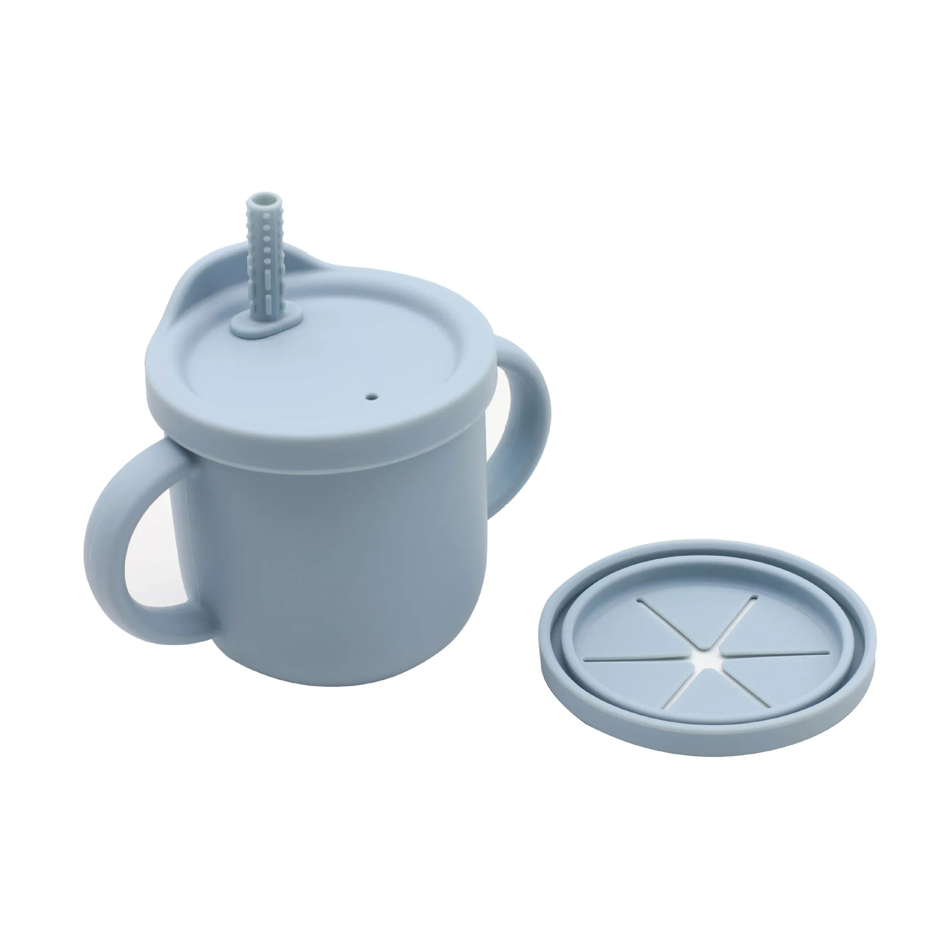 High Grade New Design Custom Eco Kids Drinking Training Cup Toddler Silicone Snack Cup With Straw