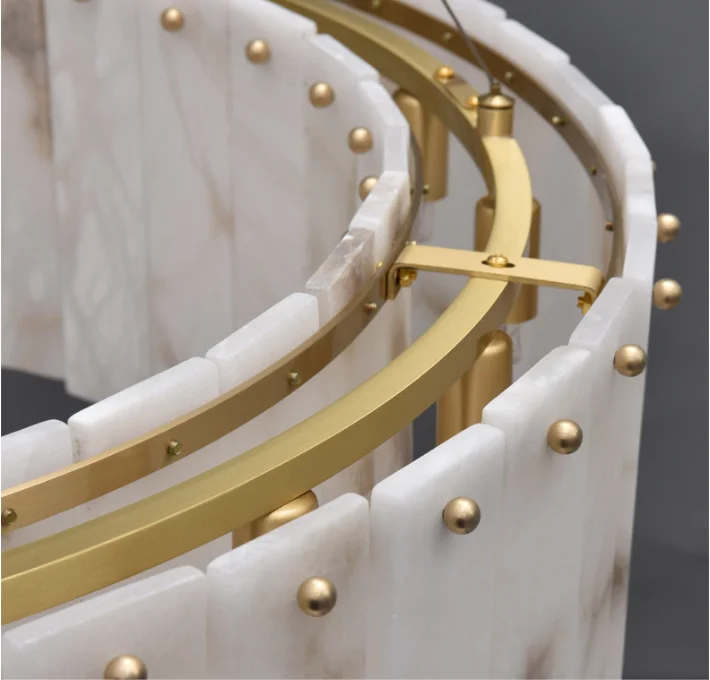 Light luxury modern Nordic living room restaurant copper marble pendant lamp stone brass chandelier