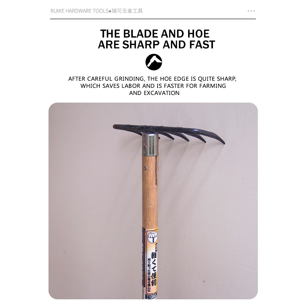 High quality agricultural excavation tools wooden long handle leaf lawn rake