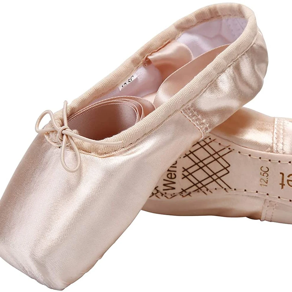 WENDYWU Girls Womens Dance Shoe Pink Ballet Pointe Slippers Ballet Flats Shoes with Ribbons Toe Pads Black Pink Red