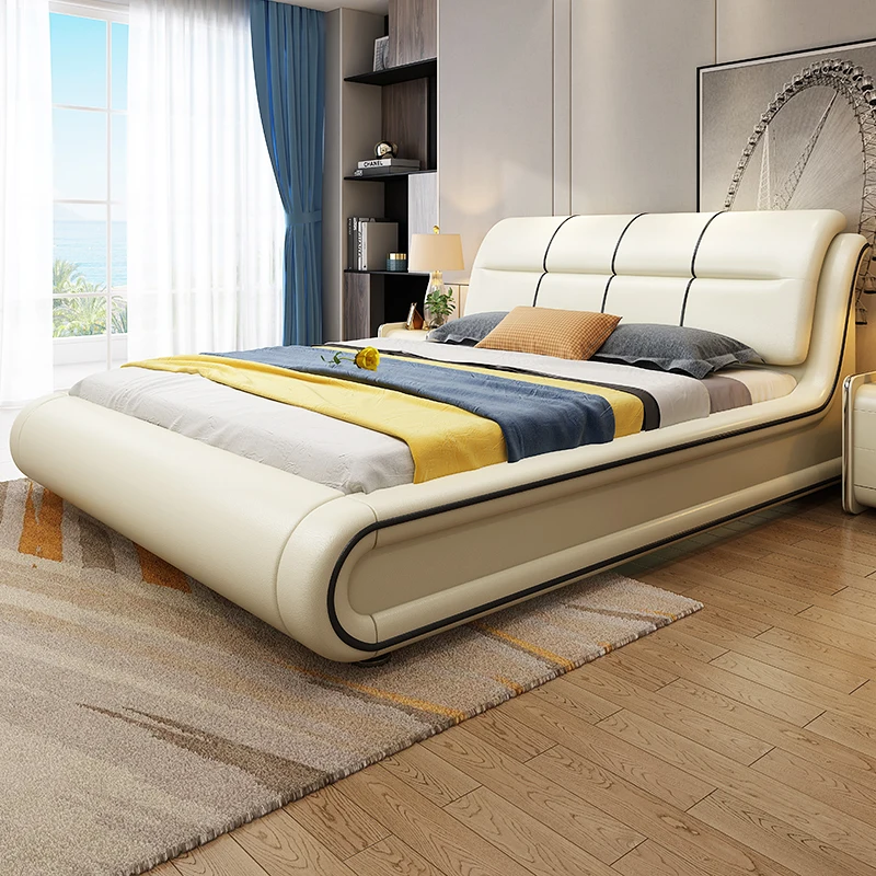 hot sale luxury tatami modern simple master bedroom soft bed 1.8 double 1.5m with multifunctional storage  leather bed
