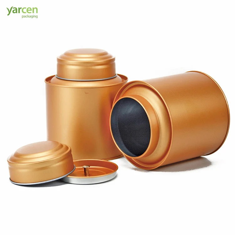 Best Selling Round Golden Matt Finish  Tea Tins  With Inner Lid