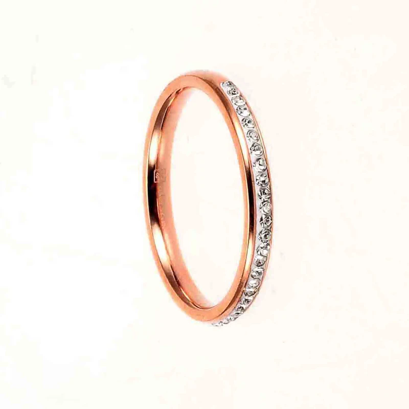 
Custom Jewelry 2 mm Rose Gold Plated Stainless Steel Stackable Eternity Thin Rings Zircon Engagement Wedding Rings for Women 