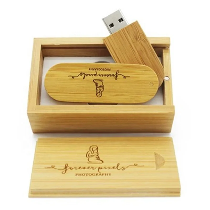 Rotating wooden U disk 32g exhibition gift creative rotating bamboo U disk lettering laser logo