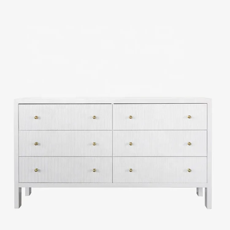High quality bedroom furniture french contemporary solid oak white 6-drawer Dresser