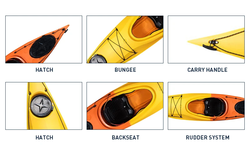 China Sit in canoa sea tandem kayak boat 3.3m with rudder system and pedal feet hoby