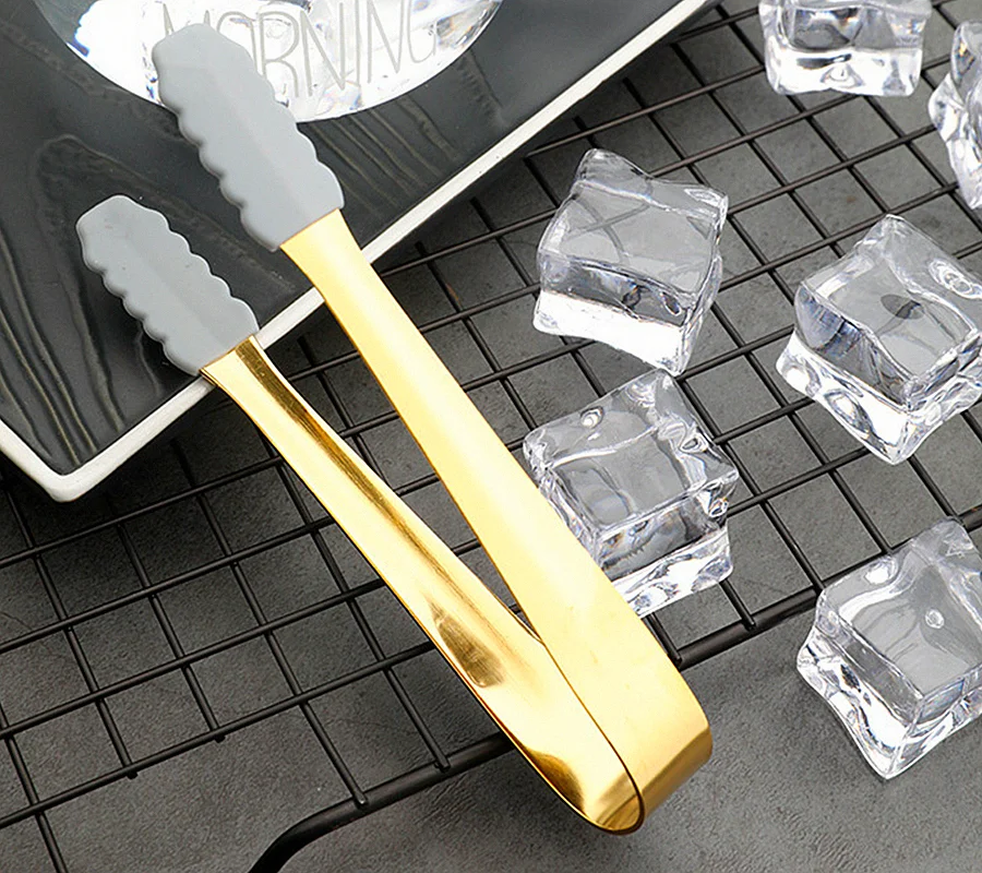 Kitchen Bar Accessories Mini Silicone Stainless Steel Food Serving Whiskey Cube Sugar Ice Tong