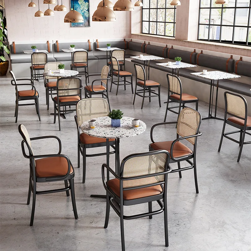 Commercial Furniture Table and Chair Set Bamboo Rattan Mesh Backrest Chair Bay Sofa Booth Sofa