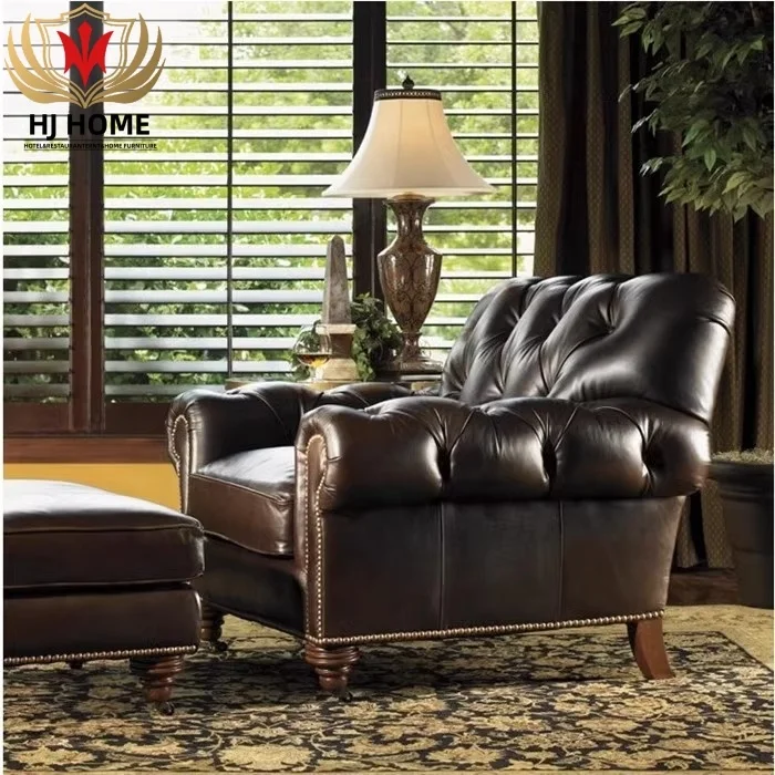 HJ HOME Tufted Deep Button Sofa Set Classic Retro Couch Vintage Grain Leather Upholstered Chesterfield 321 Seat Sofa Set