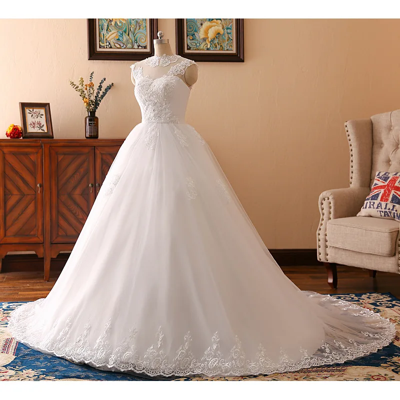 2021 Spring Real Photo Simple Lace Flower Strapless Pure White Fashion Classic Sexy  Plus Size Wedding Dresses with Train
