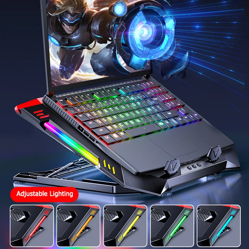 2021 новый игровой ноутбук кулер цветная (RGB) светодиодная подставка для ноутбука Мощный воздушный поток Регулируемый охлаждающая с 2 USB портами возраста от 12 до 18