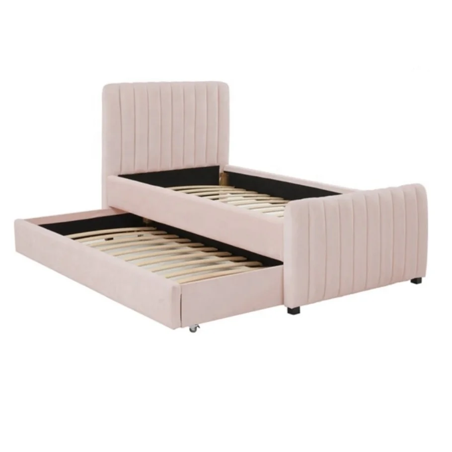 Home Furniture Linen Fabric Full Szie Japanese Style Velvet Bunk Bed for Children