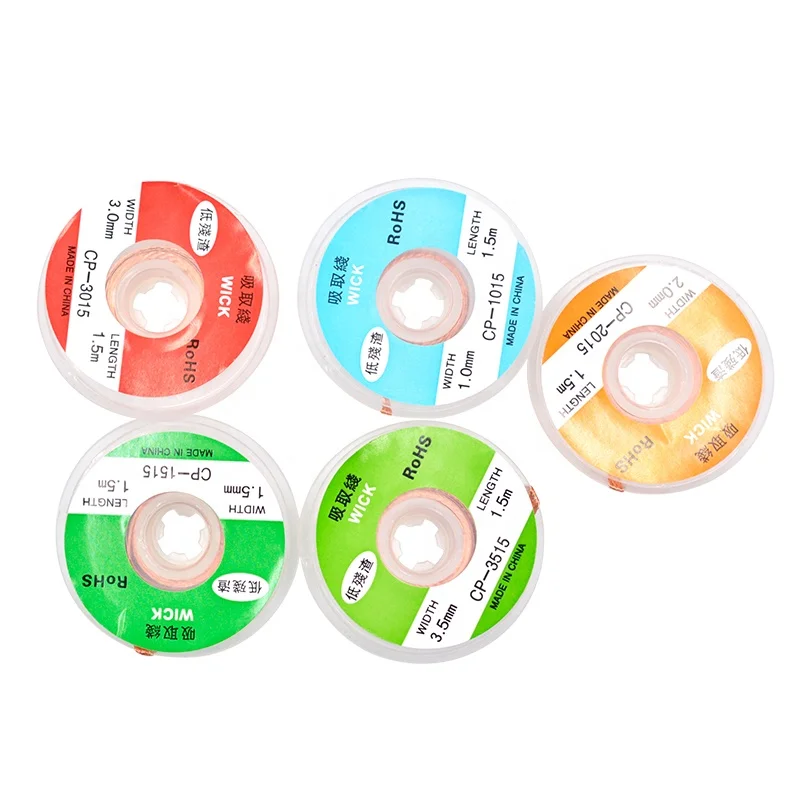 Completely copper made wick desoldering braid wick line can be used to clean the spare solder on the pin away